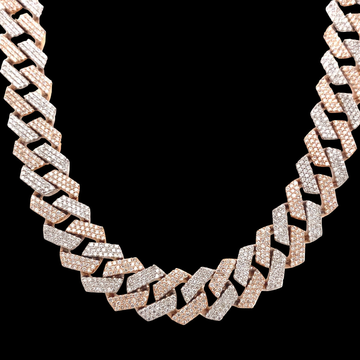 10MM Two-Tone Rose and White Diamond Cuban Chain