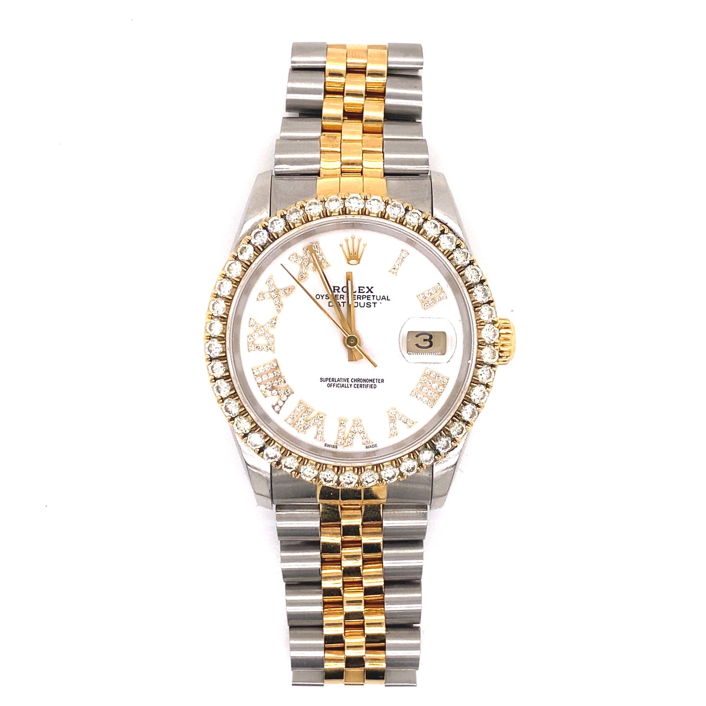 The Rolex 36MM Datejust is displayed in a full. Custom made dial and bezel.