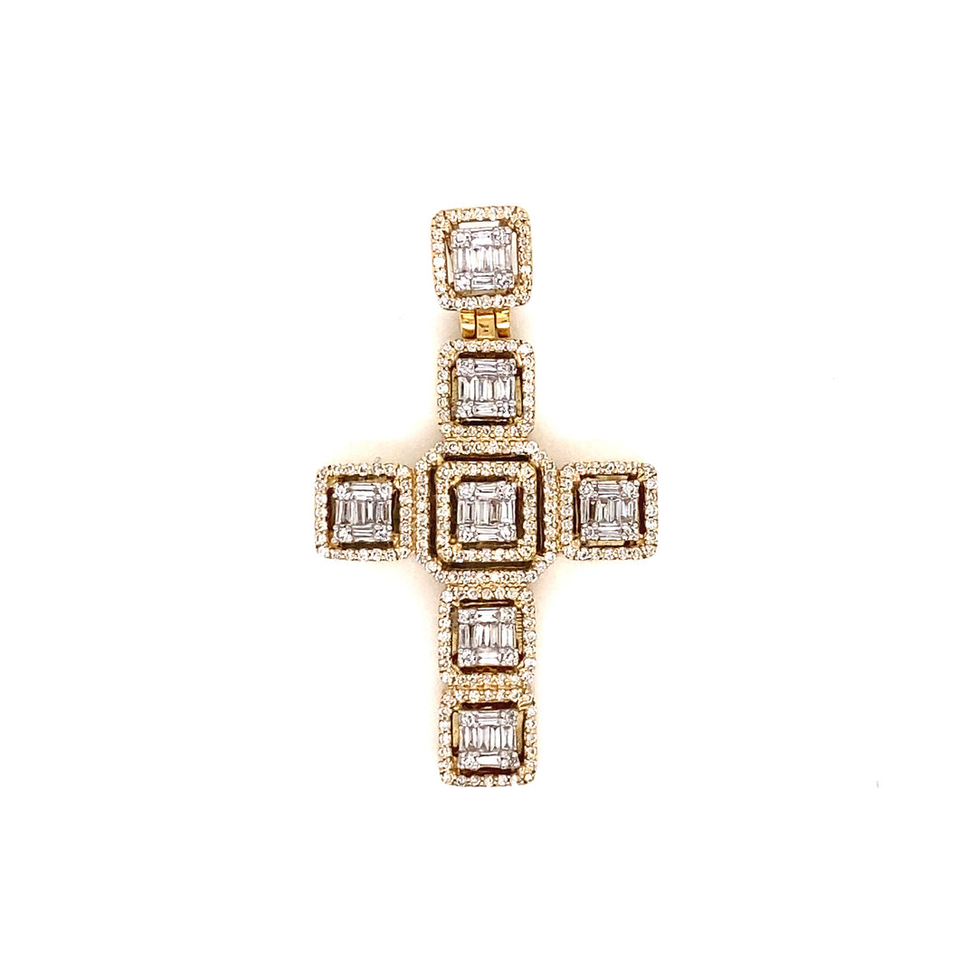 14k Gold Square Diamond Cross Pendant