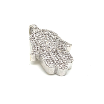 Solid White Gold Diamond Hamsa Pendant
