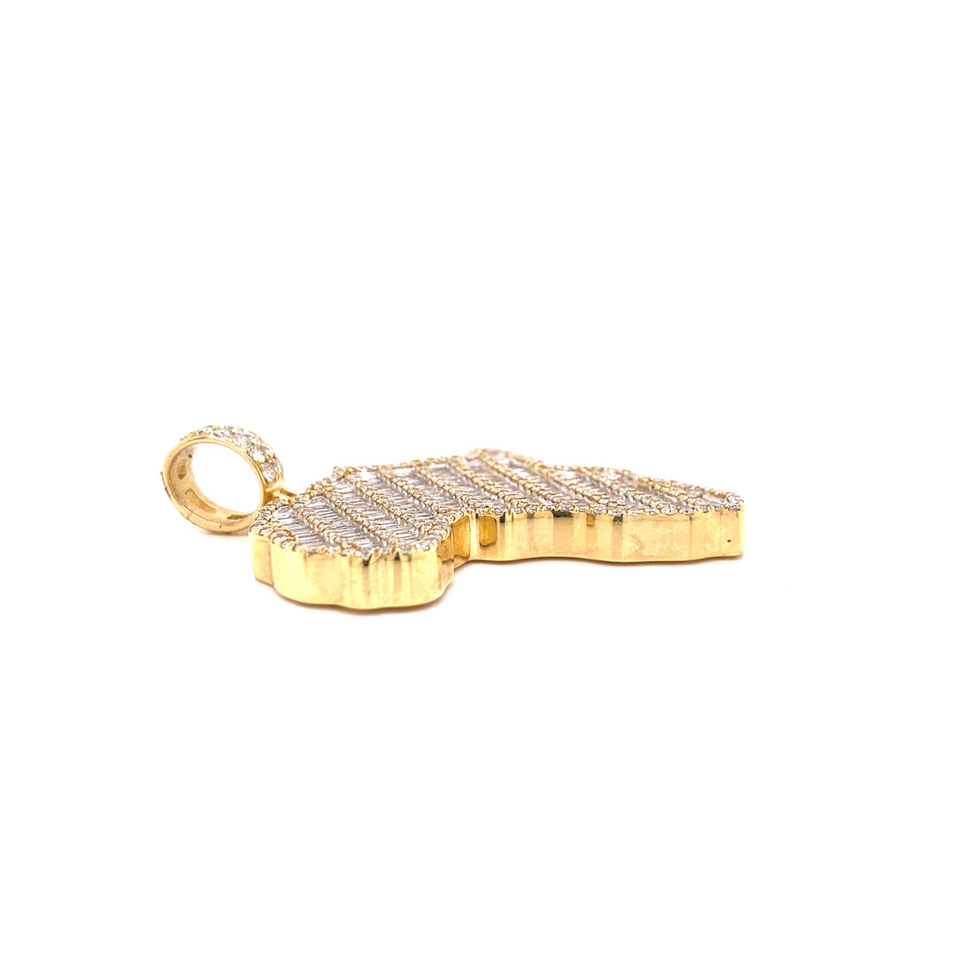 14k Gold and 3 CTW Baguette Diamond Africa Silhouette Pendant