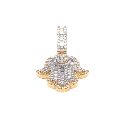 Baguette Diamond Hamsa Charm 14k Gold