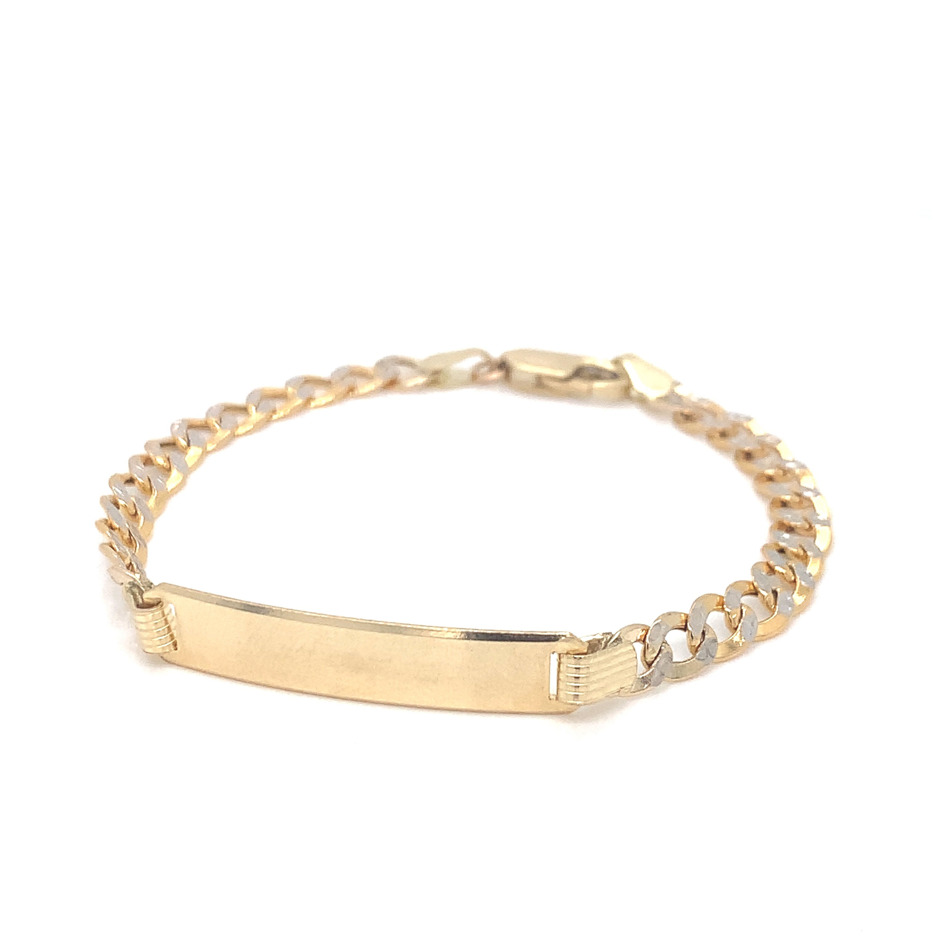 Solid 10K Yellow Gold Figaro Diamond Cut Kids Baby ID Bracelet 6