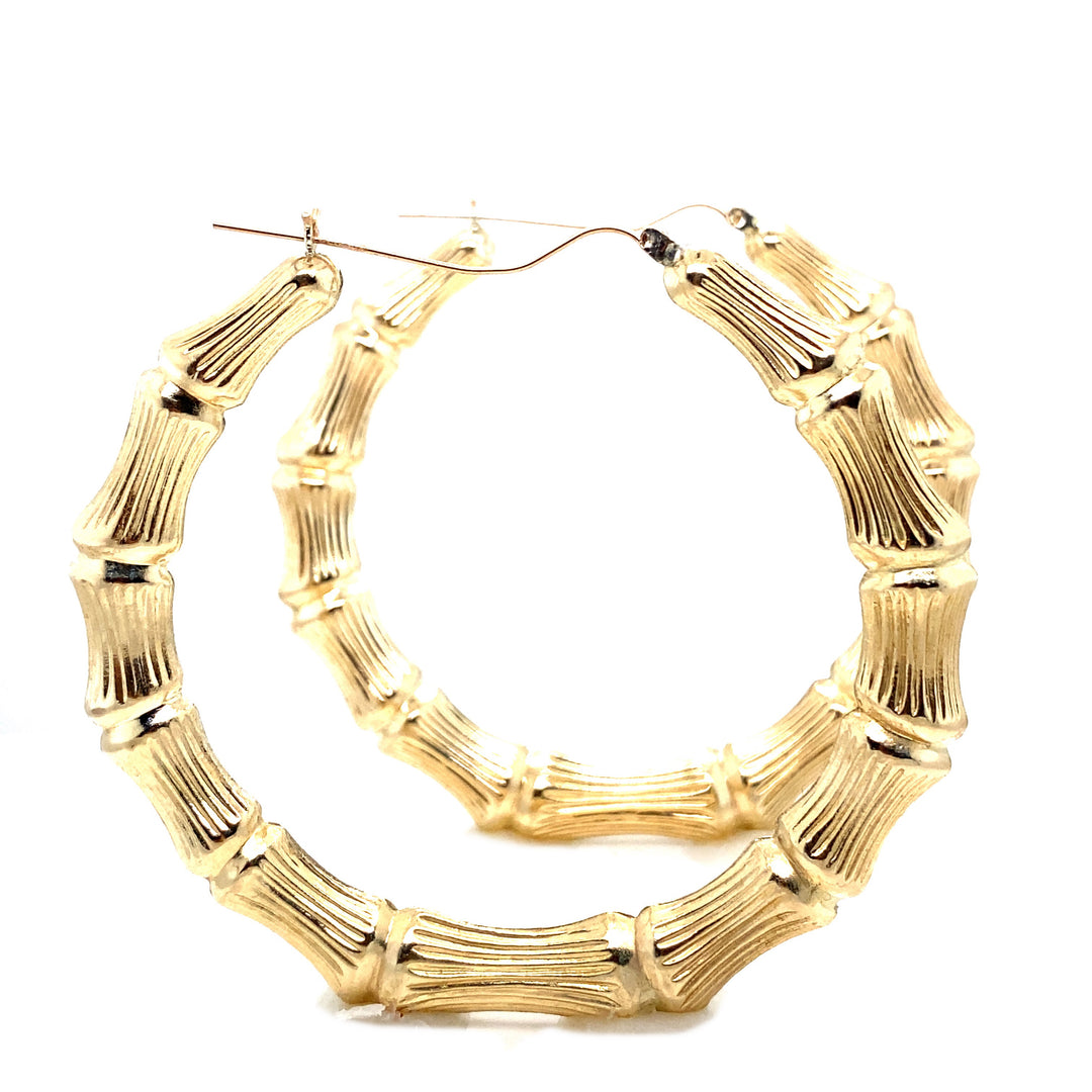 Bamboo Hoop Earrings Large 14K Yellow Gold