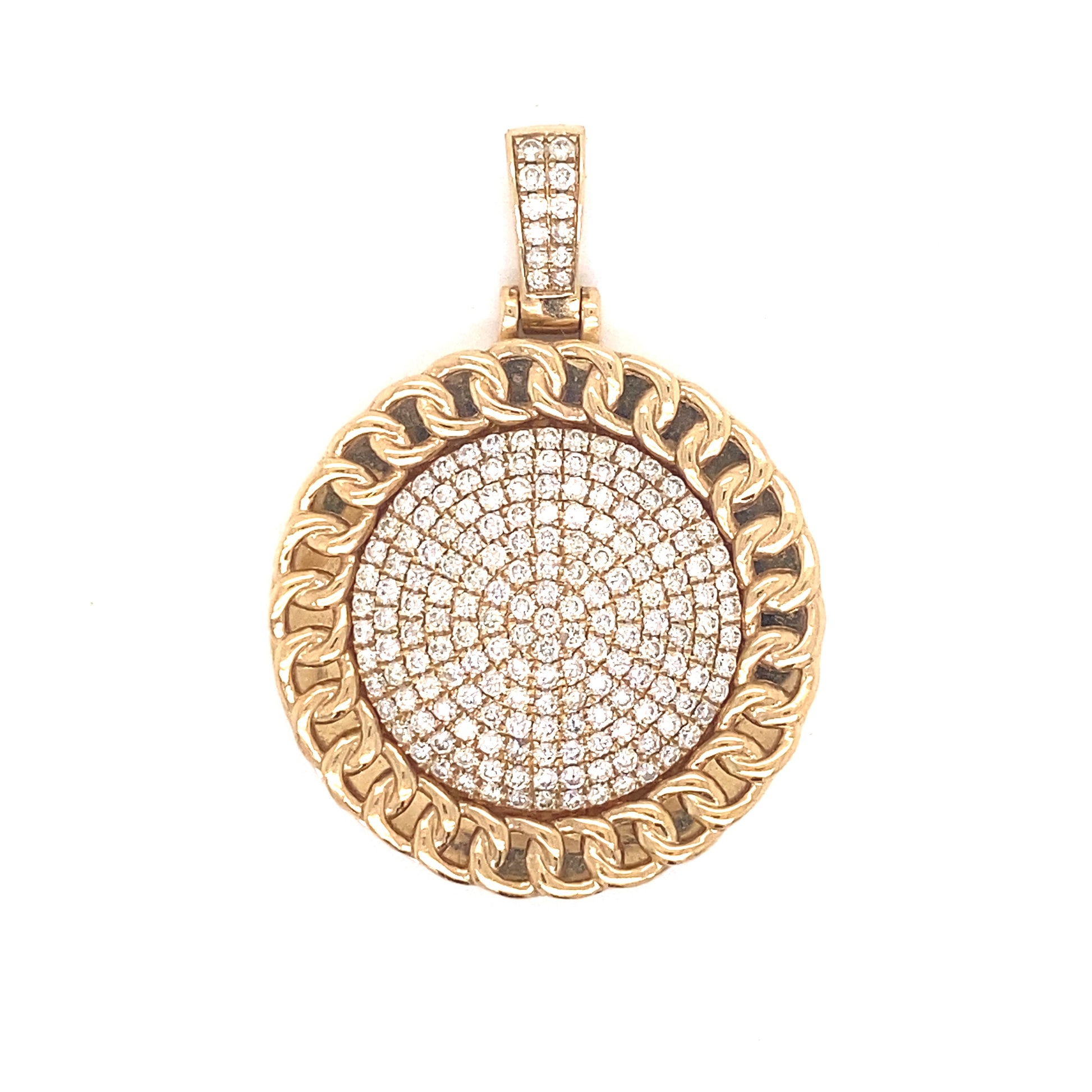 Cuban inspired pendant with white diamond stones at the center.