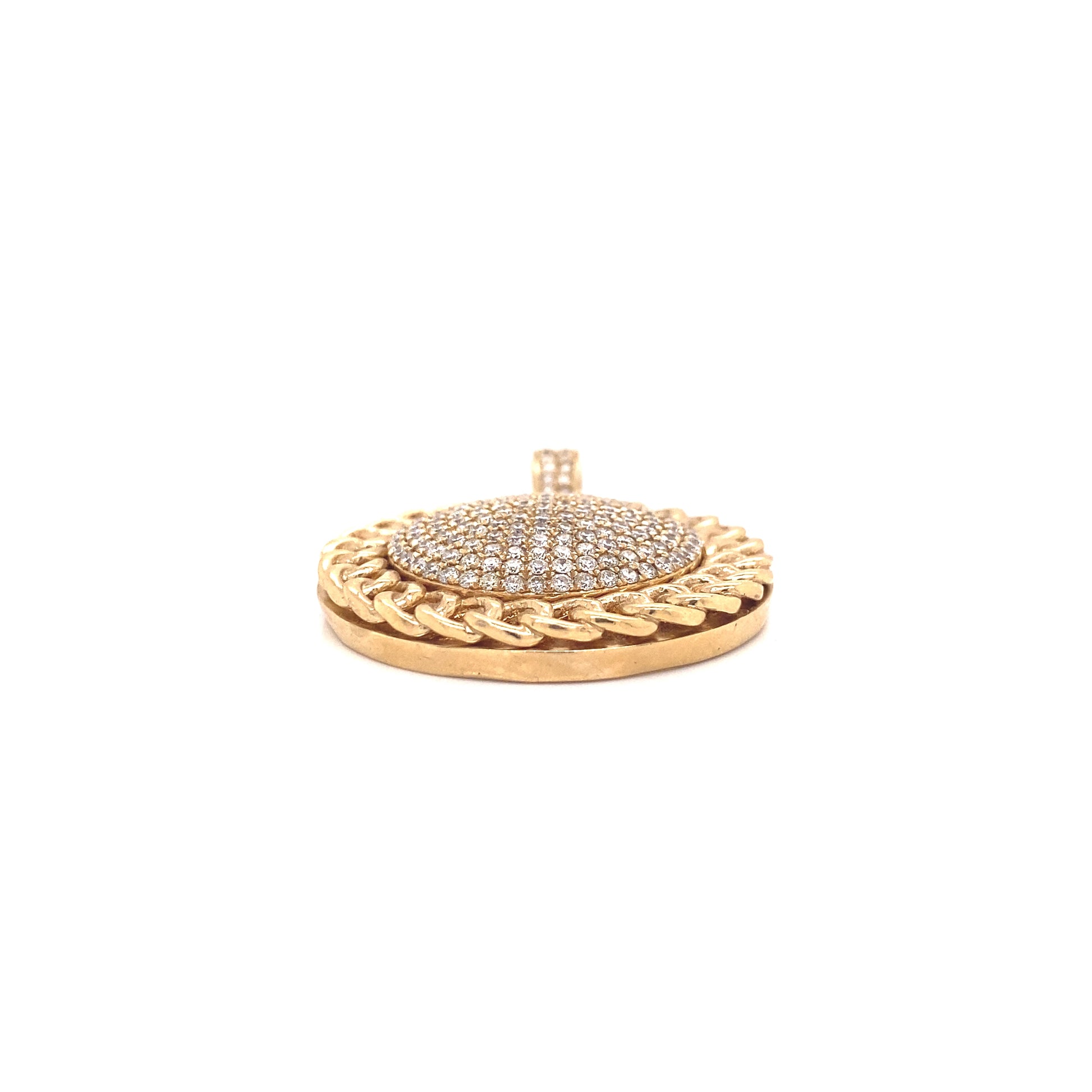 Cuban link inspired yellow gold and diamond pendant.