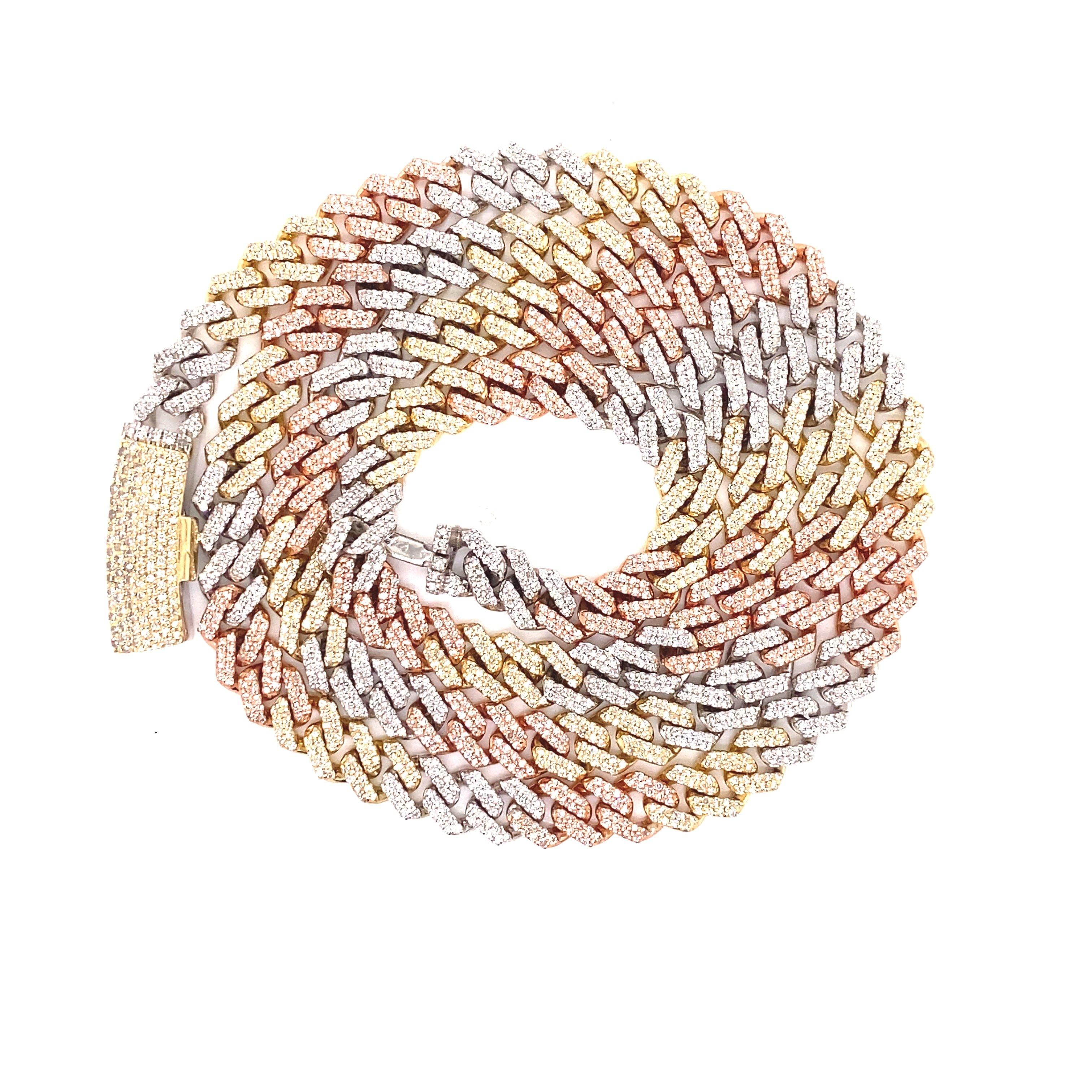 7MM Tri Color Diamond Cuban Chain Rocco s Jewelry