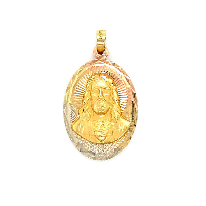 Two-Sided Jesus Mary Pendant 14k Gold