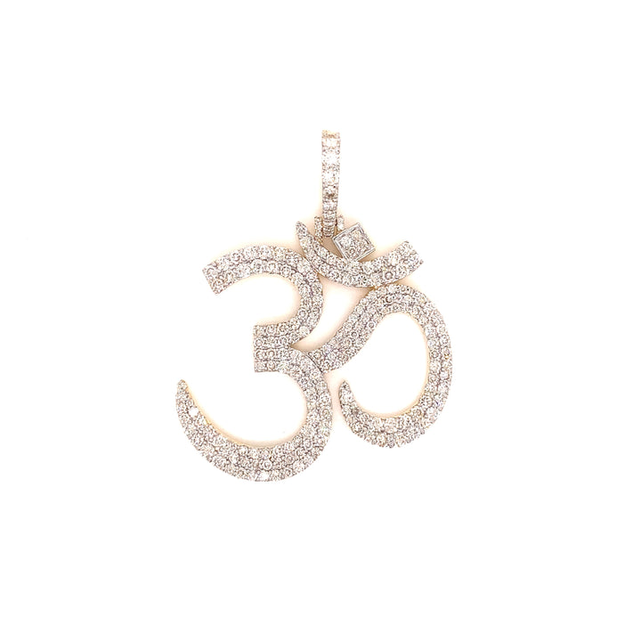 OM symbol based on solid 14 karat yellow gold and detailed with white stone diamonds.