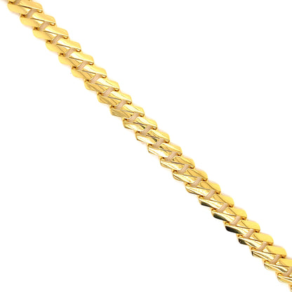 This gold anklet is made in semi-solid 14k gold and is 7.5 millimeters. 
