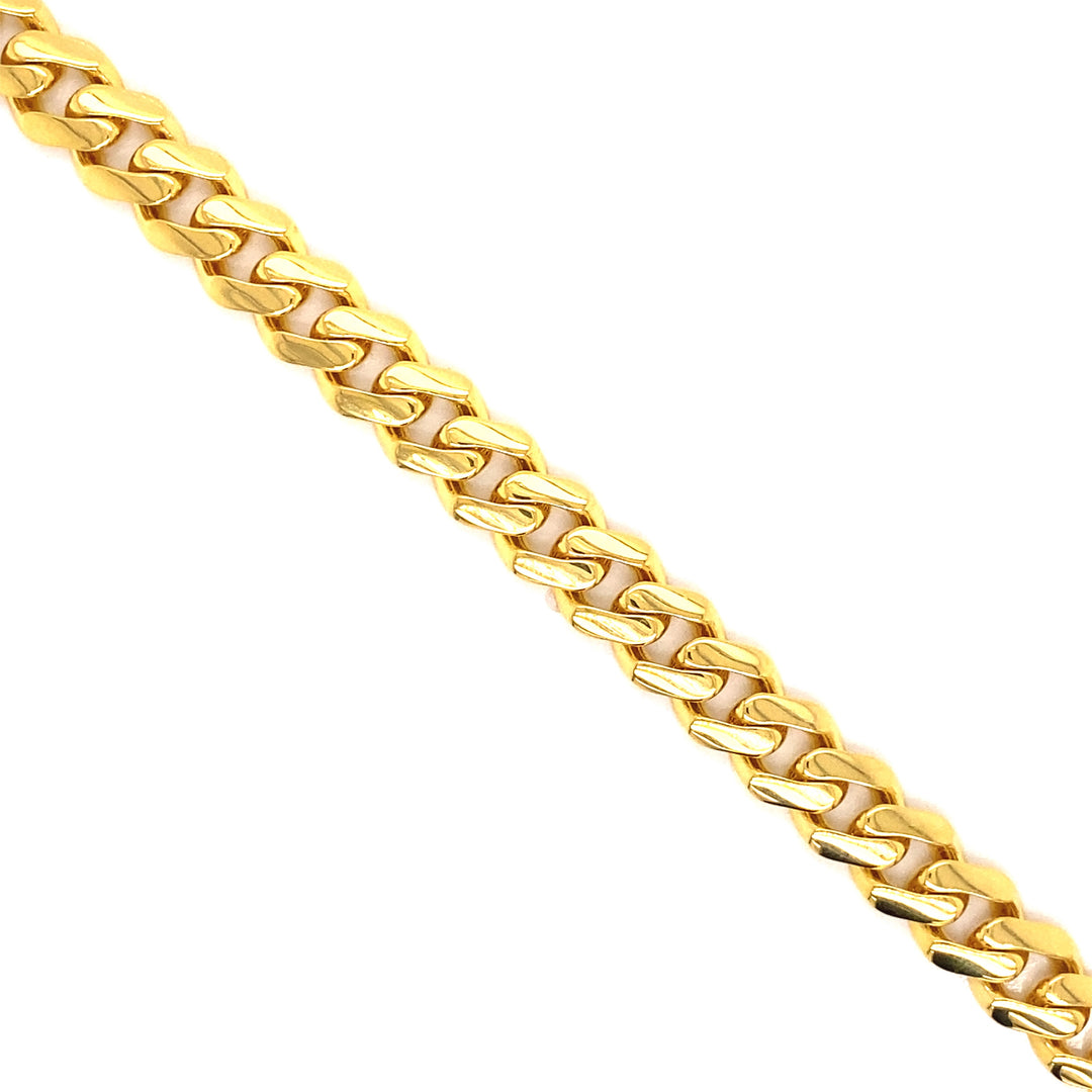 This bracelet is made in yellow 14 karat semi-gold and is 7 millimeters wide.