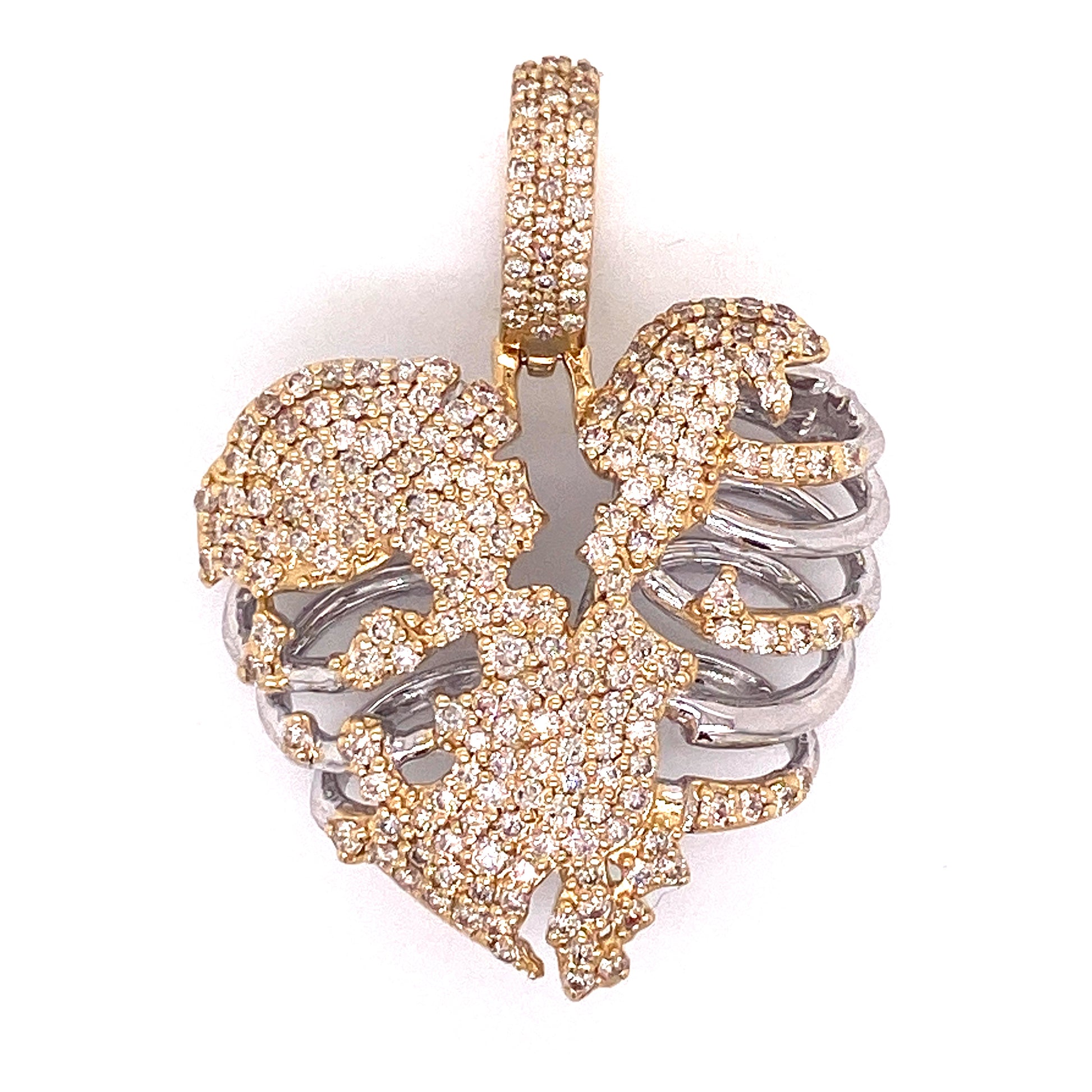 14k Yellow and White Gold 1.70 CTW Diamond Open Heart Pendant 