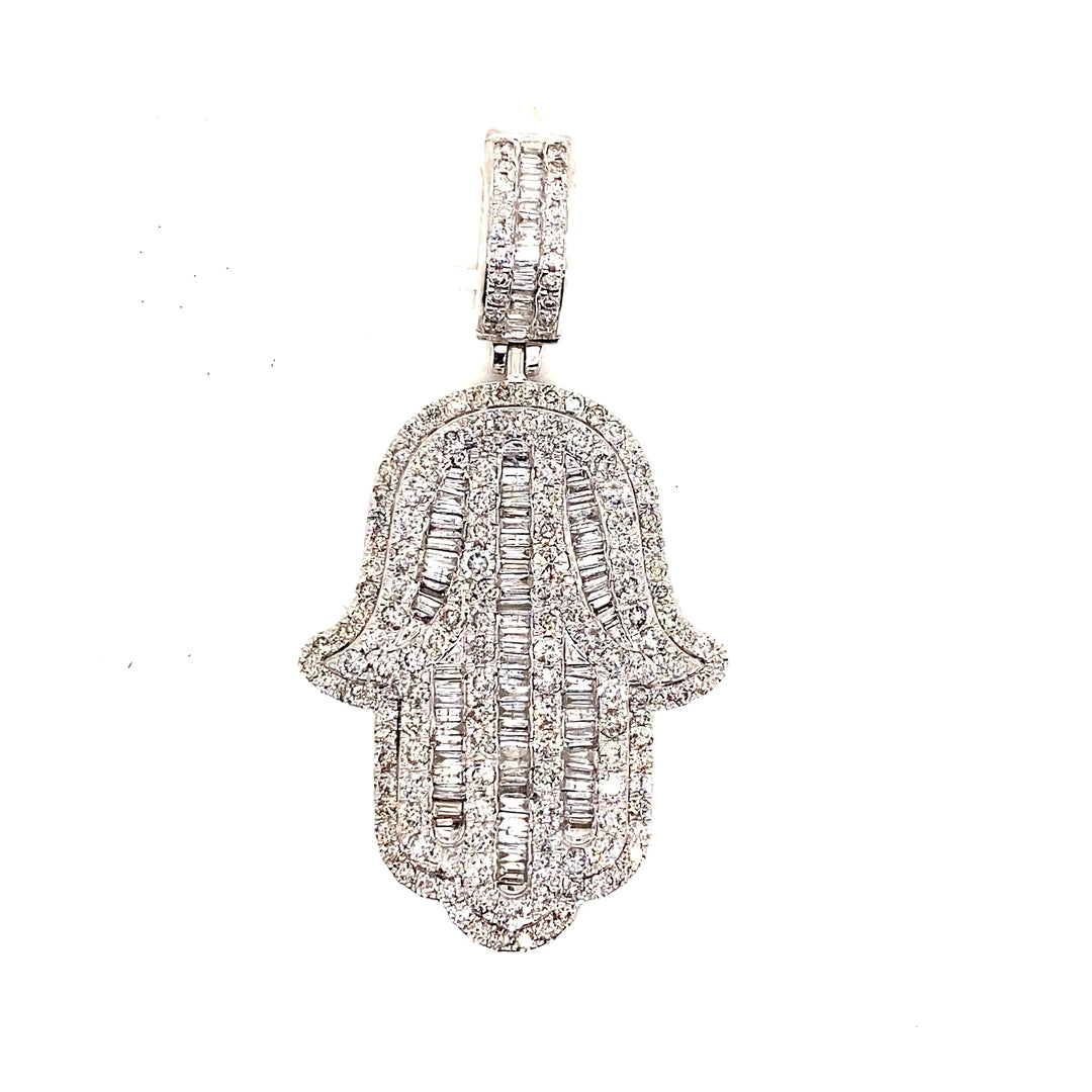 Large Sized Baguette Diamond Hamsa Pendant Rocco s Jewelry