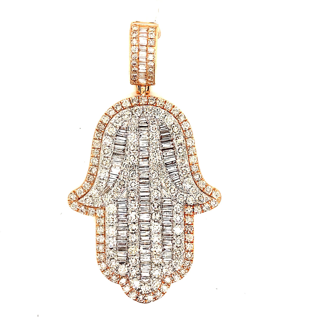 white gold jumbo baguette diamond hamsa pendant