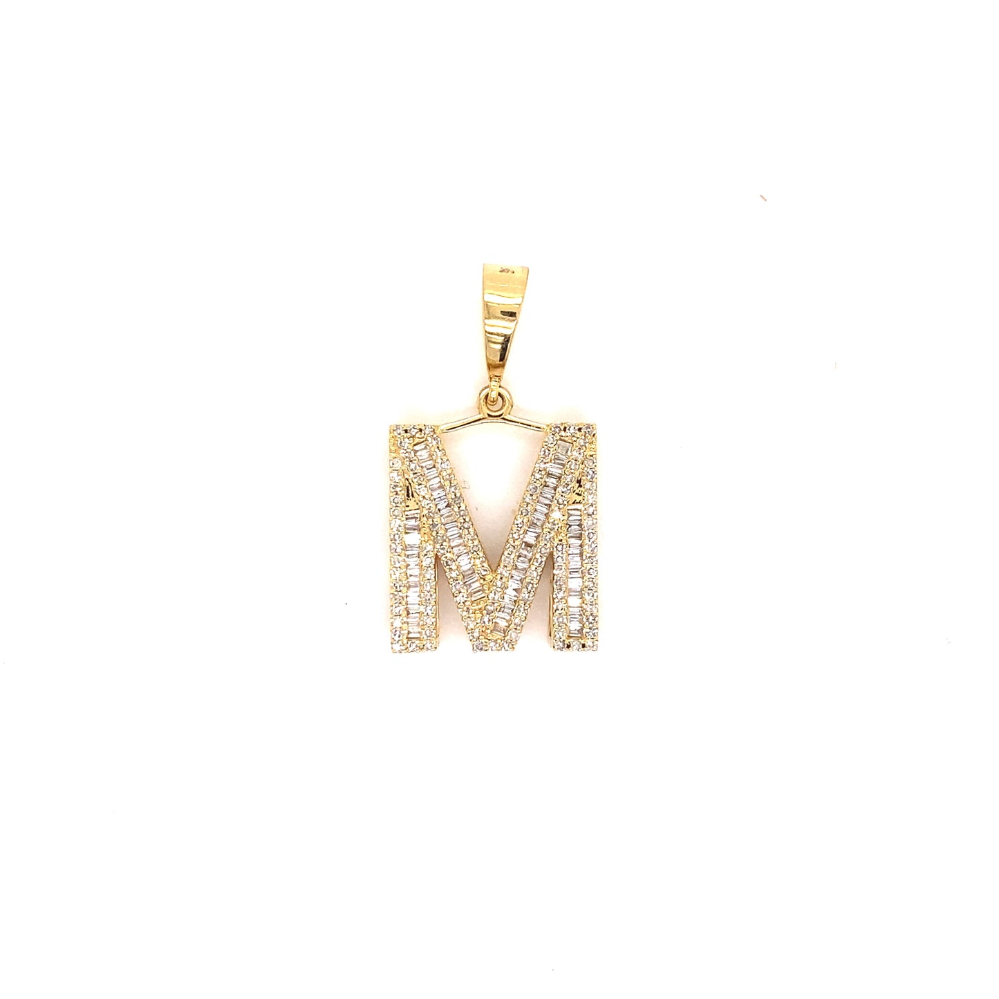 Letter M initial diamond initial pendant.