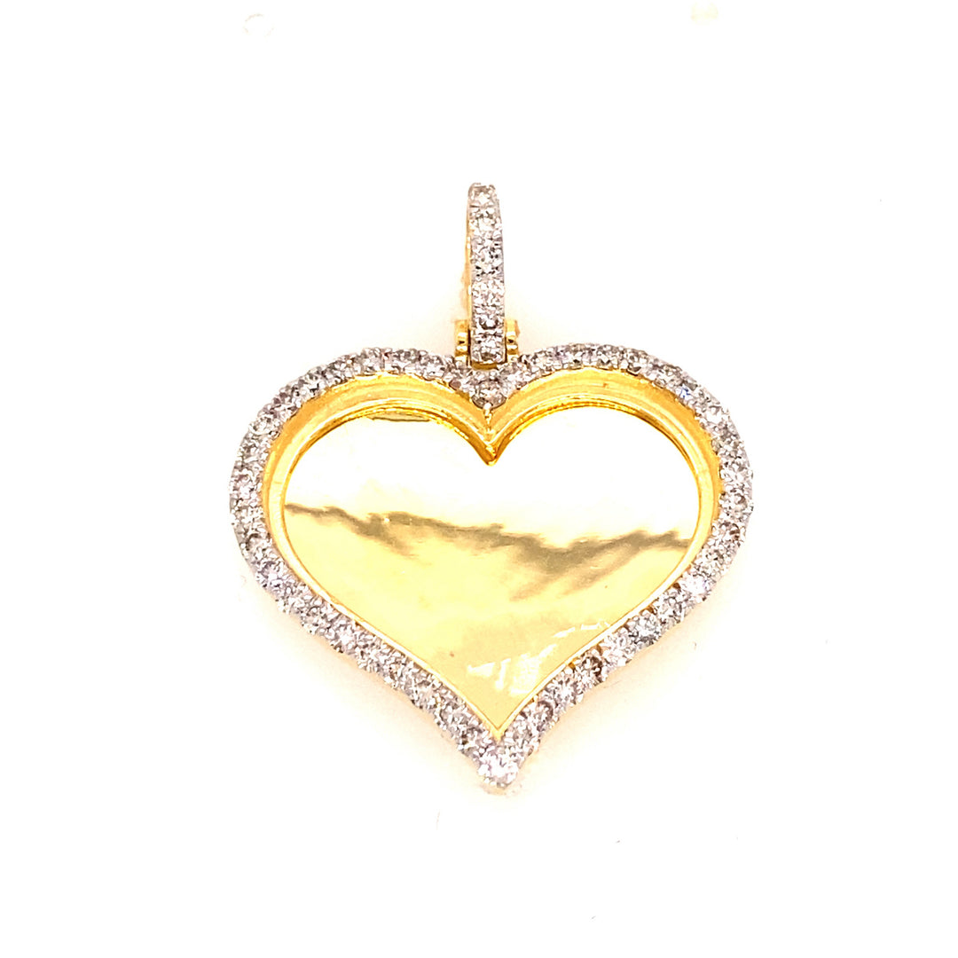 Yellow gold diamond heart shaped photo pendant. 