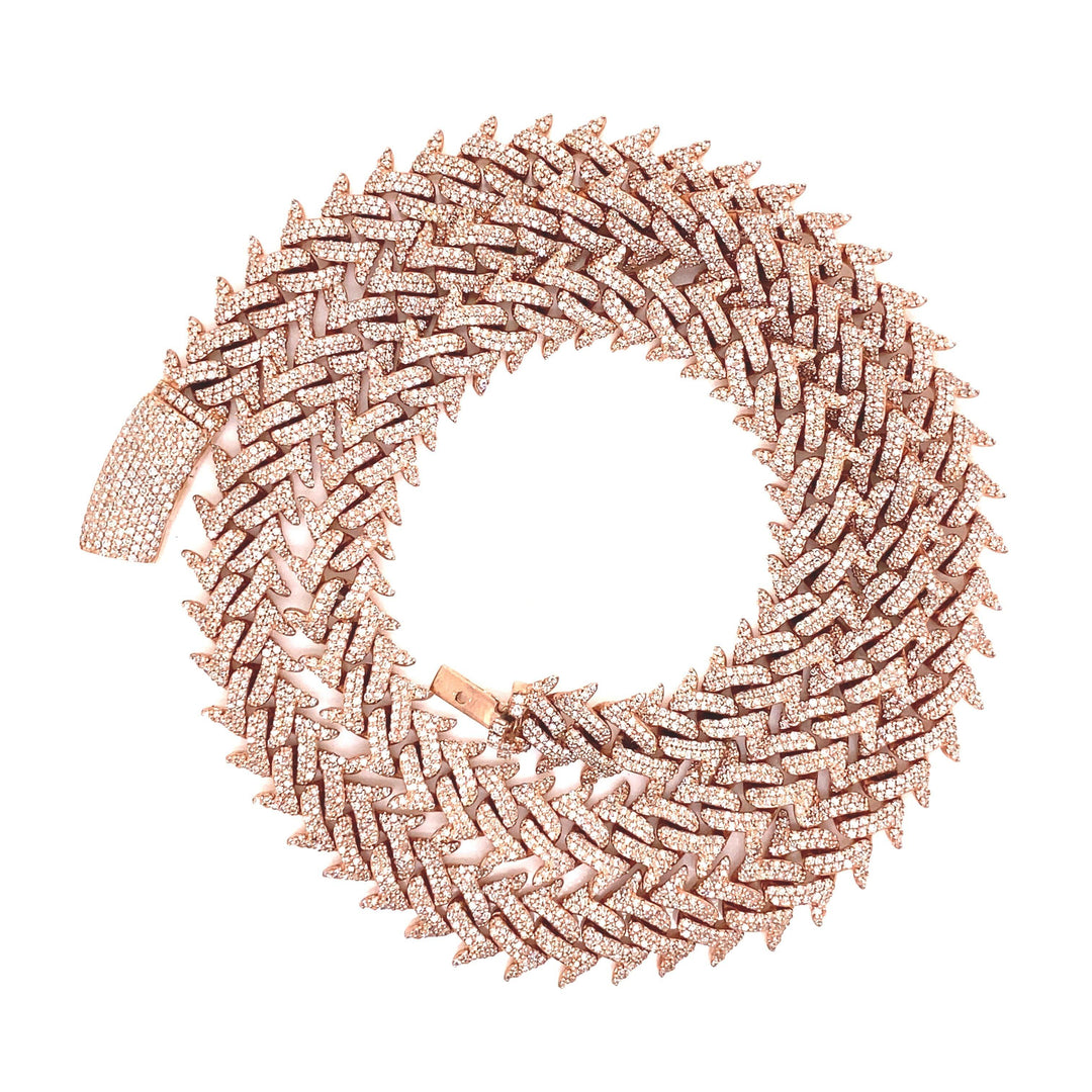 This rose gold diamond Cuban link is handcrafted exclusively in this spiked design. 