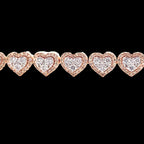 Diamond heart shaped links designed in both white and rose gold. Diamonds around create a halo heart with white diamonds at the center.
