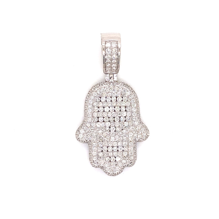 White gold and diamond Hamsa symbol pendant.