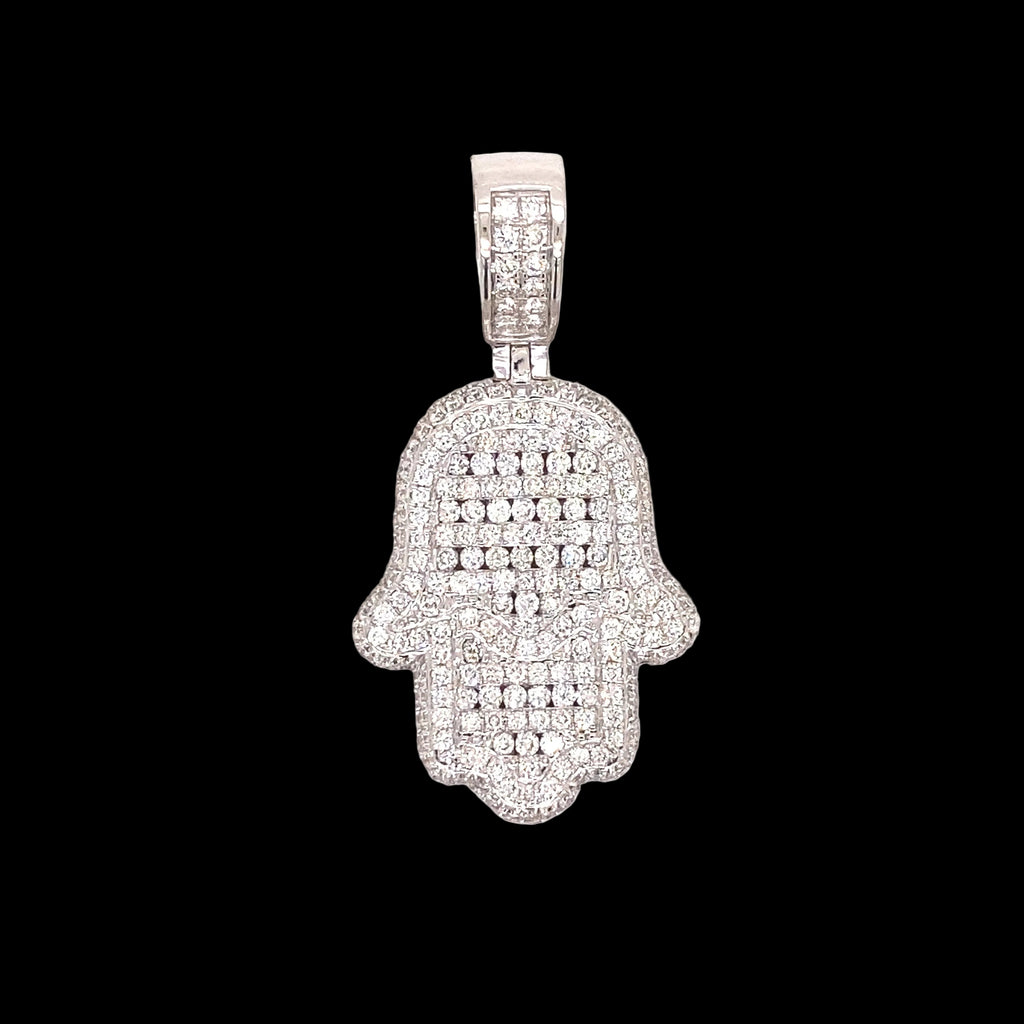 White gold and diamond Hamsa symbol pendant.