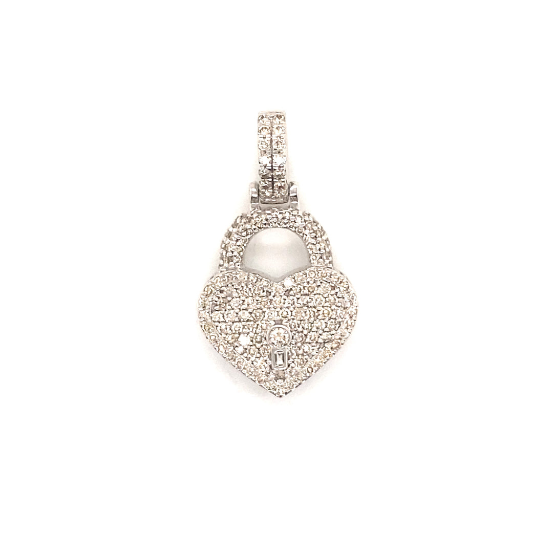 White gold and diamond lock, shaped in a heart locket.