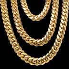 Three yellow gold Cuban chains.